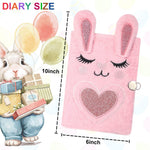 ParkistStar Furry Kid Diary, Rabbit Diary for Girls with Lock, Plush Pink Rabbit Notebook Set with Lock and Pen, Kids Journal Notebook, 80 Lined Sheet, School, Birthday Gift A5