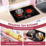 EDUBEBO Kids Kitchen playset, Wooden Play Kitchen, Height Adjustable, Comes with Various Kitchen Accessories, Ideal Role Play Toy Gift for Toddlers and Kids Ages 3-8 (Pink)