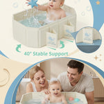 Foldable Baby Bathtub for Ages 0–6, Toddler Bath Tub for Shower, Collapsible Kids Bathtub with 4 Support Legs, Anti-Slip Bottom & Dual Drain Holes, Portable Travel Bath, Easy Storage (Off-White)