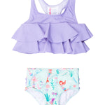 RuffleButts Girls UPF50+ Sun Protection Flounce Bikini Two Piece Swimsuit - Mermaid Princess, 7