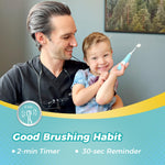 Papablic Toddler Sonic Electric Toothbrush Kids for Ages 1-3 Years, Baby Electric Toothbrush with Cute Dino Cover and Smart LED Timer, 2 Brush Heads (Debby)