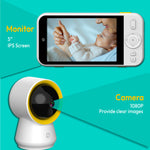 Ellie Baby Monitor, 5" IPS Screen, 1080P HD No WiFi Camera, 6000mA Battery Life, 1000ft Long Distance, Smart Monitoring: Cry Detection, Virtual Fench, Sleep Analysis, 24hrs Playback, Anti-Noise