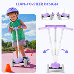 TONBUX Kids Scooter for Ages 3-8, Toddler Scooter with Light-Up Wheels, Adjustable 4-Level Height 3-Wheel Scooters for Kids, Lean-to-Steer Design - Vibrant Purple