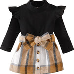 fhutpw Baby Toddler Girl Outfits Fall Winter Clothes Turtleneck Knitted Cotton Long Sleeves Tops & Button Mini Skirts Set