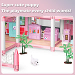 deAO Doll House Dollhouse - 3 Story 9 Rooms Pink DIY Pretend Play Building Playset, Dollhouse Asseccories and Furniture,Gift for 6 7 8 9 Girls Toddler