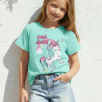 PATPAT Girls T Shirts Size 8-9 Years, Mint Green Graphic Tees, Crew Neck Short Sleeve Shirts Fashion Clothes Summer Outfits Cute Summer Tops