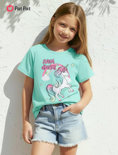 PATPAT Girls T Shirts Size 8-9 Years, Mint Green Graphic Tees, Crew Neck Short Sleeve Shirts Fashion Clothes Summer Outfits Cute Summer Tops