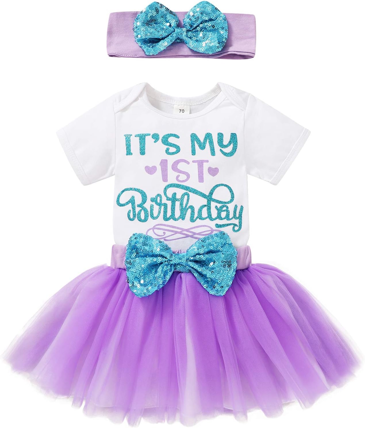 Newborn Baby Girls My 1st Birthday Dress Infant Shiny Printed Sequin Bowknot Tutu Princess Dress