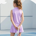 PATPAT Girls Tennis Outfits Size 9-10, Purple Sleeveless Polo Shirts + Pleated Skort with Built in Shorts 2 Piece Outfits Girl Summer Clothes Workout Outfit Kids Activewear Sets