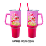 Silver Buffalo Care Bears and Strawberry Shortcake Collaboration Stainless Steel Tumbler with Handle and Straw, Fits in Standard Cup Holder, 40 Ounces