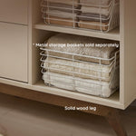 dadada Central Park 3-Drawer Dresser with Open Shelving - Modern Design, Baby-Safe Finish, Forged Steel Support, Sturdy Wood Legs, for Nursery, Kids or Teen Room, 47” Wide (Almond Milk+Walnut)