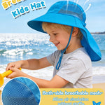 Rosoz Kids Sun Hat with Neck Flap UV Protection Summer Toddler Beach Hat Unisex Ponytail Hat Wide Brim Fishing Hat-Blue