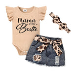 CETEPY Baby Girl Clothes 0-3 Months Newborn Romper Ruffle Sleeve Short Jeans Skirt with Headband Infant Outfits Set Sunflower Leopard 0-3 Months