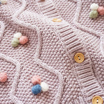 chengchuang Toddler Baby Girls Knitted Cardigan Sweater Solid Pompom Long Sleeve Button Warm Jacket Outerwear Clothes