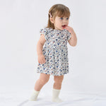 pureborn Baby GIrls Viscose from Bamboo Bodysuit Dress Ruffle Sleeve Romper Twirl Skirt Playwear Dresses French Blue Floral 3-6M