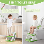 COOSEYA Frog Toilet Seat, Potty Training Seat for Toddler, Upgrade Potty Training 2 in 1 Toddler Toilet Seat for Boys Girls,Waterproof Soft Mat Non-Slip Step Stool