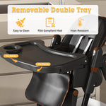 Baby High Chair, 3-in-1 Foldable High Chairs for Babies and Toddlers with Footrest Adjustment, 5 Height & 3 Recline & 4 Dining Tray Adjustable, 5 Point Harness, Lockable Wheels, Black