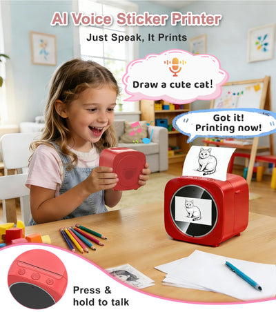 AI Sticker Box Printer for Kids - Voice to Sticker | Ink-Free Thermal Printing | BPA & BPS-Free | Kids Safe AI | Portable Mini Sticker Maker Machine for Home & DIY, Creative Gift Set for Kids Ages 5+