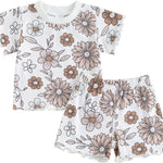 fhutpw Toddler Baby Girls Summer Outfits Daisy Ruffle Short Sleeve T-Shirts Tops Floral Shorts 2Pcs Clothes Set 6M-4T