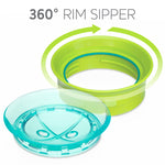 Chicco 360° Spoutless Sippy Cup 9+ Months, 9oz Toddler Training Cup, 2-in-1 Trainer with Removable Membrane for Open Cup, Spill-Resistant Rim, BPA-Free, Green