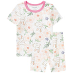 pureborn Baby Girl Pajamas Set Kids Short Sleeve Snug Fit Cotton Sleepwear Pjs 2pcs Set Rabbit Floral 12-18 Months