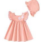 Kucnuzki Baby Girl Clothes 3 6 Month Girl Clothes Summer Pink Baby Dress Ruffle Fly Sleeve Square Neck A Line Casual Sundress Infant Dress Cute Outfit with Hat