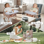 Portable 3-in-1 Baby Booster Seat, Cozy Floor Seat, Feeding Seat with Tray, Compact Foldable Toddler Booster with Child Safety Belt Carry Bag, Perfect for Travel (Sand Checker)