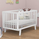 BABY JOY Wooden Baby Crib, Rubber Wood Mini Crib w/ 3-Height Adjustable Mattress Support Base & Full-Length Guardrails, Toddler Bedroom Furniture Fence Bed (White)