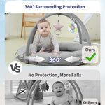 Hiseeme Baby Play Gym Mat, Thick & Plush Baby Playmats, Tummy Time Mat with 5 Sensory Toys for Newborn Development, Baby Activity Gym for Infant with Non-Slip Cushioned Foam Padding (Grey)