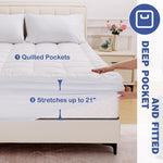 OLANLY Queen Quilted Fitted Mattress Pad, Elastic Fitted Mattress Topper, Cooling Soft Mattress Cover Stretches up to 21 Inches Deep, Machine Washable Mattress Protector (60x80 inch, White)