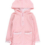 RuffleButts Girls UPF50+ Sun Protective Ruched Quarter-Zip Cover-Up - Pink Polka Dot, 10