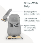 UPPAbaby Mira Bouncer Bundle, Includes Mira 2-in-1 Bouncer and Forest Fun Toy Bar, Seat Grows with Your Baby, Folds Flat, Sensory Entertainment – Stella (Grey Mélange)