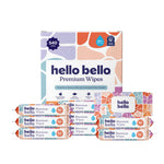 Hello Bello Premium Wipes, Designed for Sensitive Skin with Chamomile & Aloe Extracts, Flower Pop (9 Resealable Packets = 540 Total Wipes)