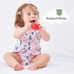 pureborn Baby Girls Viscose from Bamboo Bodysuit Dress Ruffle Sleeve Romper Twirl Skirt Playwear Dresses Light Pink Unicorn 3-6M