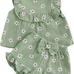 BemeyourBBs Summer Toddler Girl Clothes Baby Girl Ruffle Sleeveless Shirt with Buttons Bow Bloomers Shorts Set Cute Outfits