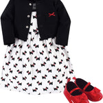 Hudson Baby baby-girls Cotton Dress, Cardigan and Shoe Set