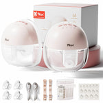 Pink baby bottle feeding set with accessories on a white background