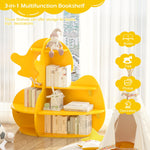 Duck Kids Bookshelf Toddler Bookcase 4-Tier Baby Book Rack Children Toy Storage Organizer Wood Display Shelf for Nursery Playroom Bedroom Classroom School Homeschooling Boy Girl’s Gift (Yellow Duck)