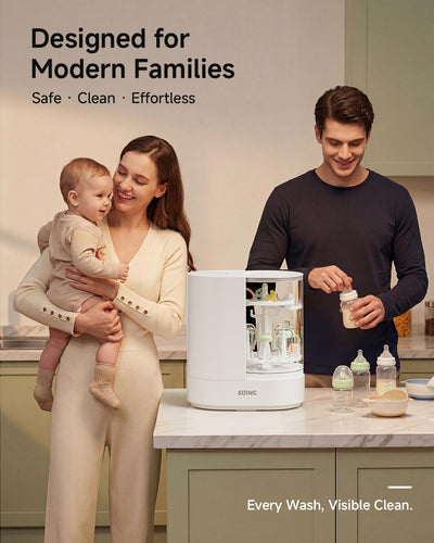 SIJING Bottle Washer Pro, Baby Bottle Washer, Bottle Sterilizer and Dryer, All-in-One Bottle Washer with Visible Glass Chamber, 40-Jet Deep Cleaning, Fits Pump Parts and Baby Essentials