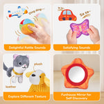 JoyCat Baby Toys 6-12 Months - Mystery Soft Box with 10 Sensory Objects, Rattle, Crinkle Paper, Mirror - What's Inside Box Infant Gifts, Soft Busy Toys 1-2 - Baby Easter Basket Stuffers Gifts