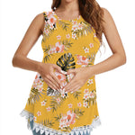 Xpenyo Womens Maternity Tank Top Sleeveless Lace Crochet Trim Peplum Cami Shirts Green Leaves Yellow L