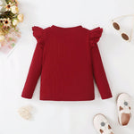 OPAWO Toddler Girl Shirts Ruffle Long Sleeve Baby Tee Tops, Ribbed Toddler Girl Blouse, Fall Baby Girl Clothes 2-Pack 12M-4T(Burgundy Apricot, 12-18 Months)