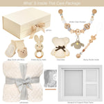 Deluxe Baby Gift Set for Newborn Boys & Girls – Handprint & Footprint Keepsake Frame, Knitted Blanket, Rattle, Socks, Pacifier Clip – in Gift Box