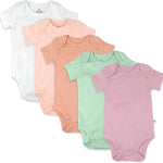 HonestBaby baby-girls 5-pack Short Sleeve Bodysuits One-piece 100% Organic Cotton for Infant Baby Girls