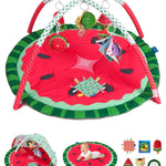 Heypappy Tummy Time Mat, 9-in-1 Watermelon Baby Play Gym Mat, Oversize Baby Play Activity Mats with Sunshade & 6 Detachable Sensory Toys, Washable Non-Slip Mat for Newborn Infant Baby Essentials Gift