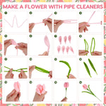 600PCS Pipe Cleaners Craft, Pipe Cleaner Bulk Flower Kit, 6 Colors Chenille Stems Flower Making Kit with Floral Wires, Gardening Tape, Stamen, Floral Wrapping Paper & Ribbon for Art and Craft Supplies
