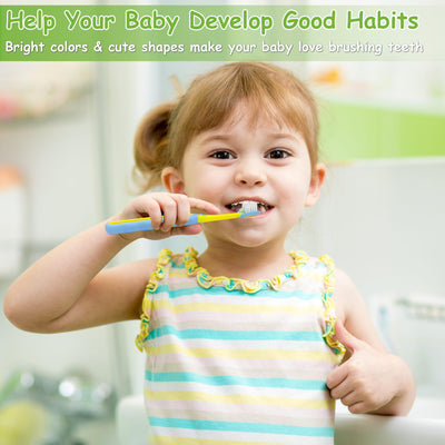 PANIMOSI Toddler Toothbrush 4 Pack, Soft Baby Toothbrush Efficient 3 Sided Kids Tooth Brush for Ages 1-12 Years, Infant Training Tooth Brush Complete Tooth and Gum Care, Easy to Grip(Patent)