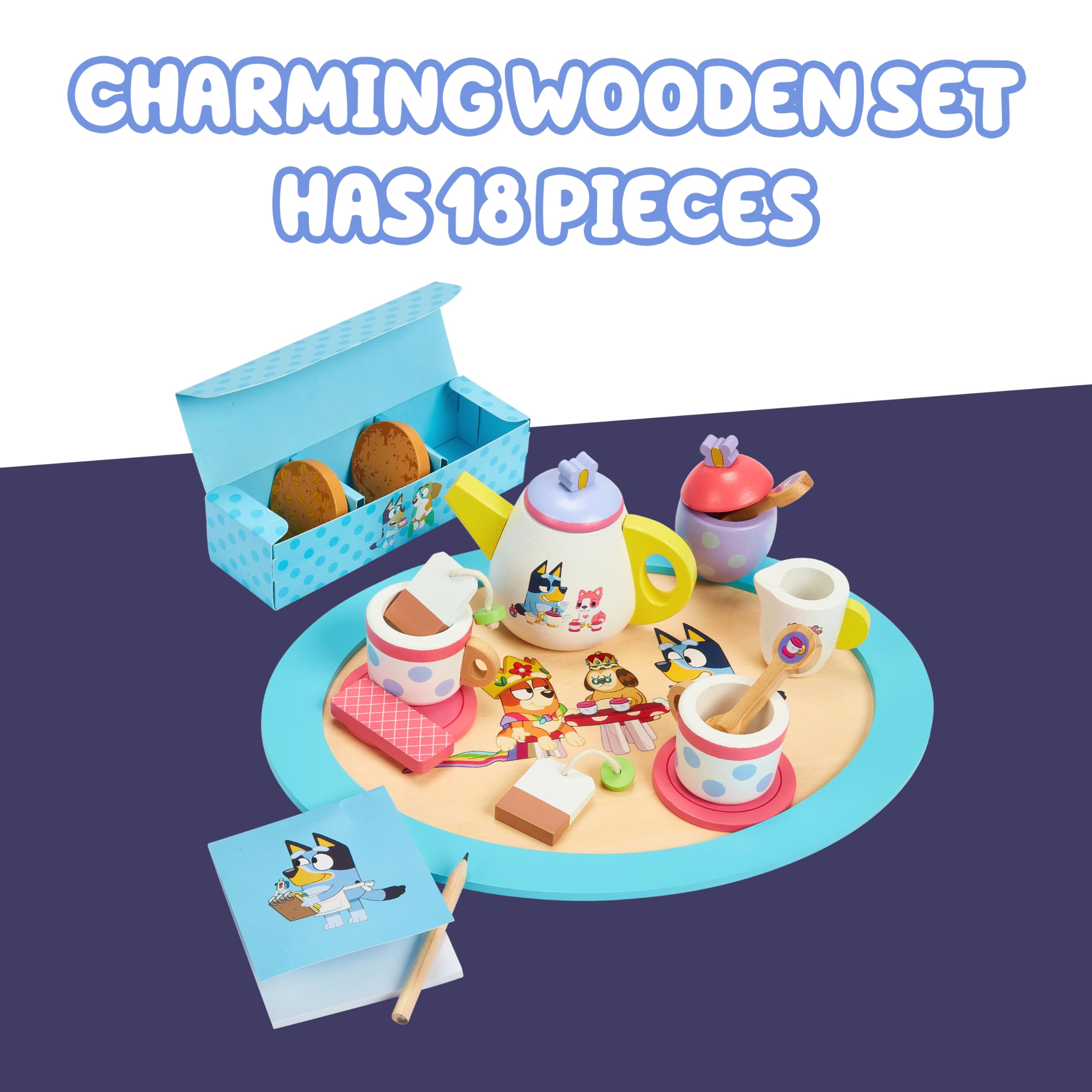 8th Wonder Bluey Toys Wooden Tea Party Set, - Pretend Play - Bluey ...