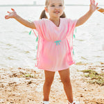 RuffleButts® Girls Pink Tassel Kaftan Swimsuit Cover-Up Tunic - 4T/5