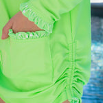 RuffleButts Girls UPF50+ Sun Protective Ruched Quarter-Zip Cover-Up - Neon Honeydew, 3-6m